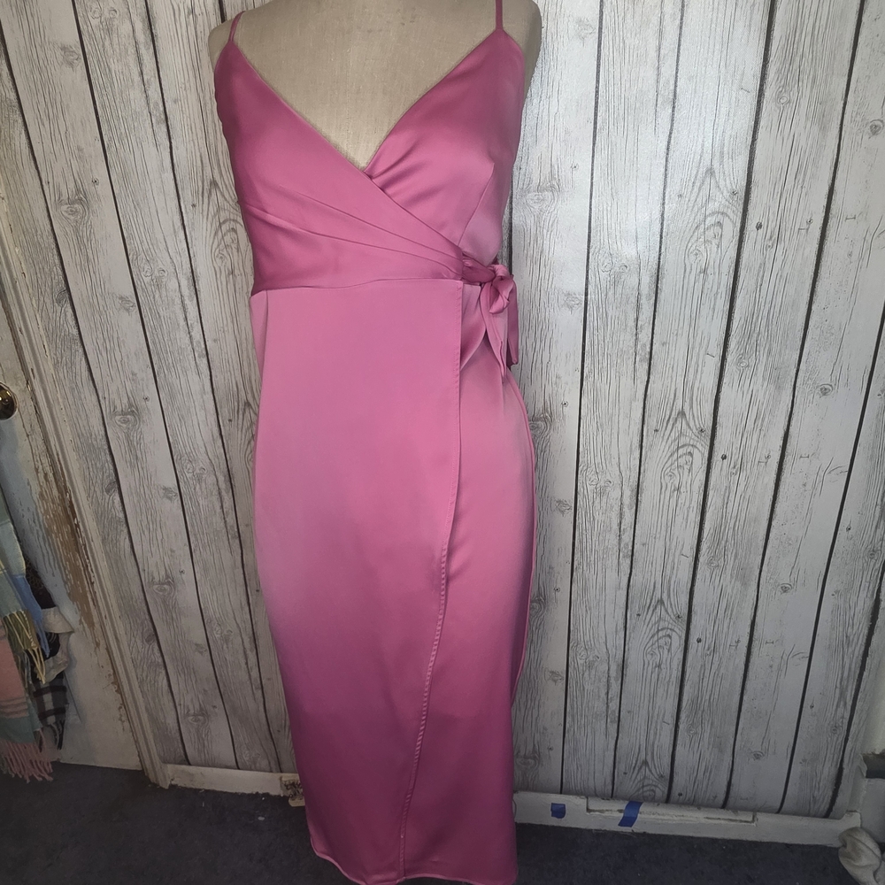Urban Outfitters Pink Satin Wrap Midi Dress Coquette Barbiecore Wedding M